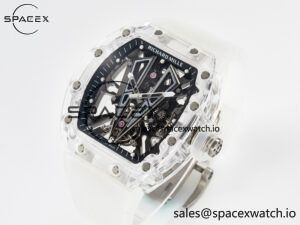 RM27-03 White Transparent Tourbillon MSF Best Edition Skull Dial on White Rubber Strap - Image 4