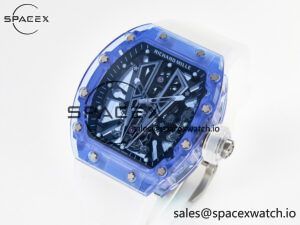 RM27-03 Blue Transparent Tourbillon MSF Best Edition Skull Dial on White Rubber Strap - Image 4