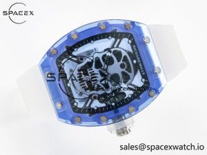 RM52-01 Blue Transparent Tourbillon MSF Best Edition Skull Dial on White Rubber Strap - Image 8