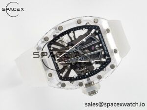 RM27-03 White Transparent Tourbillon MSF Best Edition Skull Dial on White Rubber Strap - Image 8