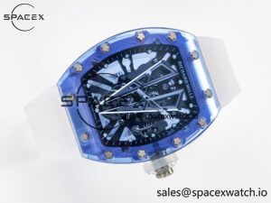 RM27-03 Blue Transparent Tourbillon MSF Best Edition Skull Dial on White Rubber Strap - Image 8