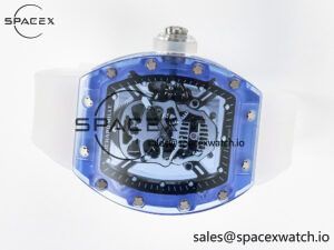 RM52-01 Blue Transparent Tourbillon MSF Best Edition Skull Dial on White Rubber Strap - Image 7