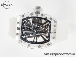 RM27-03 White Transparent Tourbillon MSF Best Edition Skull Dial on White Rubber Strap - Image 7