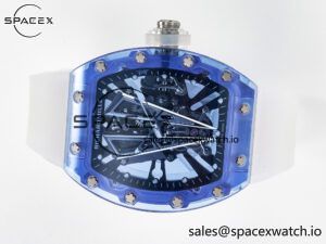 RM27-03 Blue Transparent Tourbillon MSF Best Edition Skull Dial on White Rubber Strap - Image 7