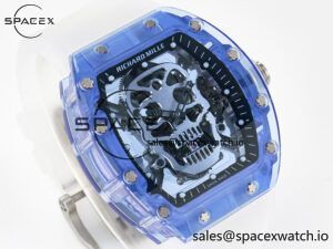 RM52-01 Blue Transparent Tourbillon MSF Best Edition Skull Dial on White Rubber Strap - Image 3