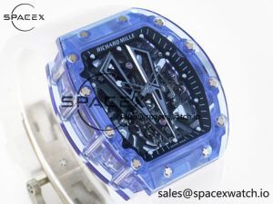RM27-03 Blue Transparent Tourbillon MSF Best Edition Skull Dial on White Rubber Strap - Image 3