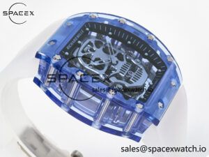 RM52-01 Blue Transparent Tourbillon MSF Best Edition Skull Dial on White Rubber Strap - Image 6