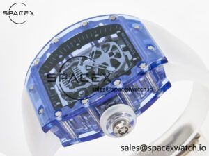 RM52-01 Blue Transparent Tourbillon MSF Best Edition Skull Dial on White Rubber Strap - Image 5