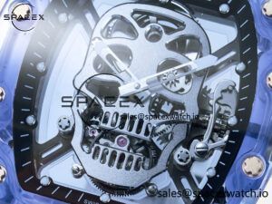 RM52-01 Blue Transparent Tourbillon MSF Best Edition Skull Dial on White Rubber Strap - Image 9