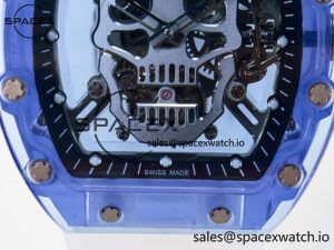 RM52-01 Blue Transparent Tourbillon MSF Best Edition Skull Dial on White Rubber Strap - Image 11
