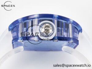 RM52-01 Blue Transparent Tourbillon MSF Best Edition Skull Dial on White Rubber Strap - Image 13