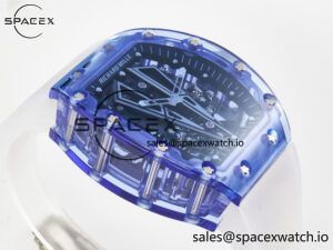 RM27-03 Blue Transparent Tourbillon MSF Best Edition Skull Dial on White Rubber Strap - Image 6