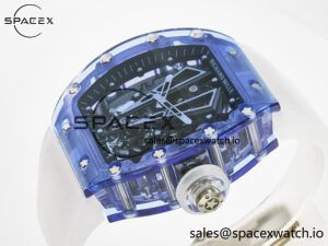 RM27-03 Blue Transparent Tourbillon MSF Best Edition Skull Dial on White Rubber Strap - Image 5