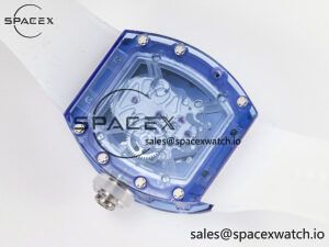 RM52-01 Blue Transparent Tourbillon MSF Best Edition Skull Dial on White Rubber Strap - Image 15