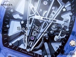 RM27-03 Blue Transparent Tourbillon MSF Best Edition Skull Dial on White Rubber Strap - Image 9