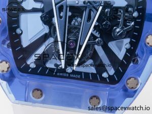 RM27-03 Blue Transparent Tourbillon MSF Best Edition Skull Dial on White Rubber Strap - Image 11