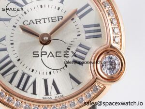 Ballon Blanc De Cartier 30mm RG DRF 1:1 Best Edition Silvered Texture Dial Diamonds Bezel on Green Leather Strap Ronda Quartz - Image 10