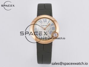 Ballon Blanc De Cartier 30mm RG DRF 1:1 Best Edition Silvered Texture Dial on Green Leather Strap Ronda Quartz