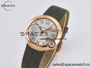 Ballon Blanc De Cartier 30mm RG DRF 1:1 Best Edition Silvered Texture Dial on Green Leather Strap Ronda Quartz - Image 4