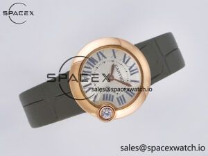 Ballon Blanc De Cartier 30mm RG DRF 1:1 Best Edition Silvered Texture Dial on Green Leather Strap Ronda Quartz - Image 8