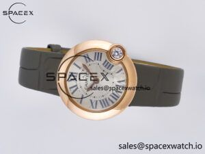 Ballon Blanc De Cartier 30mm RG DRF 1:1 Best Edition Silvered Texture Dial on Green Leather Strap Ronda Quartz - Image 7