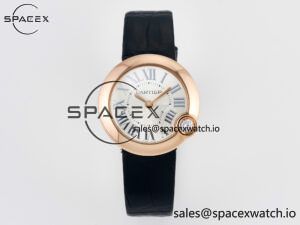 Ballon Blanc De Cartier 30mm RG DRF 1:1 Best Edition Silvered Texture Dial on Black Leather Strap Ronda Quartz