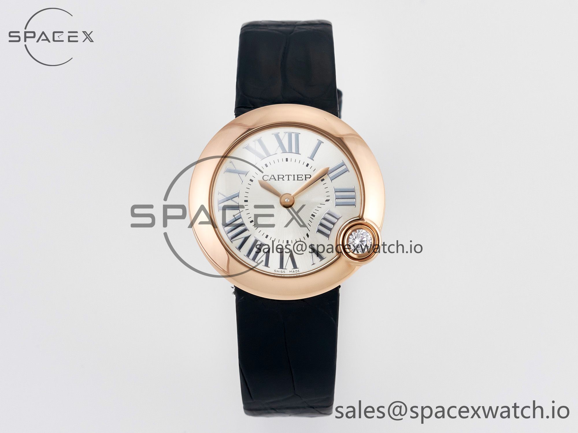 IMG_3491 拷贝 Ballon Blanc De Cartier 30mm RG DRF 1:1 Best Edition Silvered Texture Dial on Black Leather Strap Ronda Quartz - Image 1