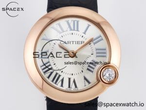 Ballon Blanc De Cartier 30mm RG DRF 1:1 Best Edition Silvered Texture Dial on Black Leather Strap Ronda Quartz - Image 2