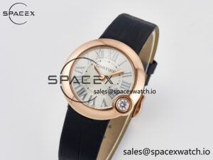 Ballon Blanc De Cartier 30mm RG DRF 1:1 Best Edition Silvered Texture Dial on Black Leather Strap Ronda Quartz - Image 4
