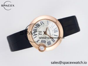 Ballon Blanc De Cartier 30mm RG DRF 1:1 Best Edition Silvered Texture Dial on Black Leather Strap Ronda Quartz - Image 8