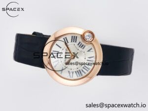 Ballon Blanc De Cartier 30mm RG DRF 1:1 Best Edition Silvered Texture Dial on Black Leather Strap Ronda Quartz - Image 7
