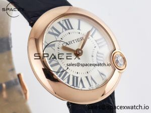 Ballon Blanc De Cartier 30mm RG DRF 1:1 Best Edition Silvered Texture Dial on Black Leather Strap Ronda Quartz - Image 3