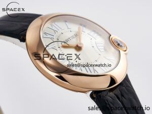 Ballon Blanc De Cartier 30mm RG DRF 1:1 Best Edition Silvered Texture Dial on Black Leather Strap Ronda Quartz - Image 6