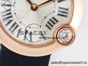 Ballon Blanc De Cartier 30mm RG DRF 1:1 Best Edition Silvered Texture Dial on Black Leather Strap Ronda Quartz - Image 10
