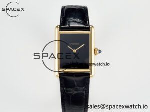 Tank Louis Cartier Large YG 33.7mm DRF 1:1 Best Edition Black Dial on Black Leather Strap Swiss Quartz