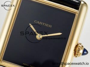 Tank Louis Cartier Large YG 33.7mm DRF 1:1 Best Edition Black Dial on Black Leather Strap Swiss Quartz - Image 9