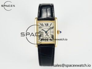 Tank Must Large YG 33.7mm DRF 1:1 Best Edition YG Dial on Black Leather Strap Swiss Quartz