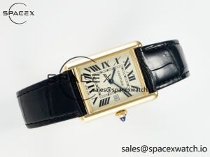 Tank Must Large YG 33.7mm DRF 1:1 Best Edition YG Dial on Black Leather Strap Swiss Quartz - Image 8