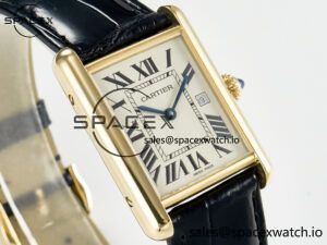 Tank Must Large YG 33.7mm DRF 1:1 Best Edition YG Dial on Black Leather Strap Swiss Quartz - Image 3