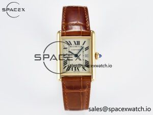Tank Must Large YG 33.7mm DRF 1:1 Best Edition YG Dial on Brown Leather Strap Swiss Quartz