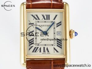 Tank Must Large YG 33.7mm DRF 1:1 Best Edition YG Dial on Brown Leather Strap Swiss Quartz - Image 2