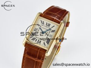 Tank Must Large YG 33.7mm DRF 1:1 Best Edition YG Dial on Brown Leather Strap Swiss Quartz - Image 4