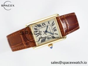 Tank Must Large YG 33.7mm DRF 1:1 Best Edition YG Dial on Brown Leather Strap Swiss Quartz - Image 8