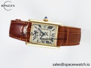 Tank Must Large YG 33.7mm DRF 1:1 Best Edition YG Dial on Brown Leather Strap Swiss Quartz - Image 7