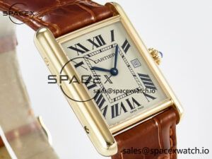 Tank Must Large YG 33.7mm DRF 1:1 Best Edition YG Dial on Brown Leather Strap Swiss Quartz - Image 3