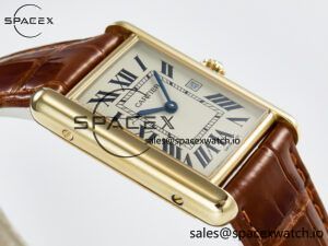 Tank Must Large YG 33.7mm DRF 1:1 Best Edition YG Dial on Brown Leather Strap Swiss Quartz - Image 6