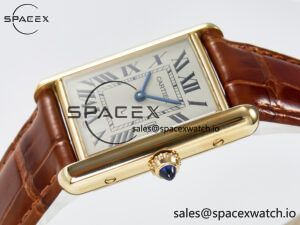 Tank Must Large YG 33.7mm DRF 1:1 Best Edition YG Dial on Brown Leather Strap Swiss Quartz - Image 5