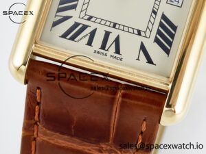 Tank Must Large YG 33.7mm DRF 1:1 Best Edition YG Dial on Brown Leather Strap Swiss Quartz - Image 11