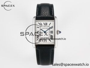 Tank Must Large SS 33.7mm DRF 1:1 Best Edition White Dial on Black Leather Strap Swiss Quartz