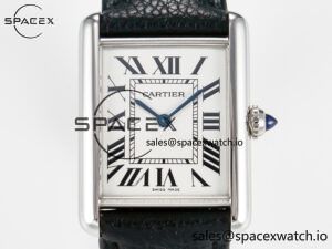 Tank Must Large SS 33.7mm DRF 1:1 Best Edition White Dial on Black Leather Strap Swiss Quartz - Image 2